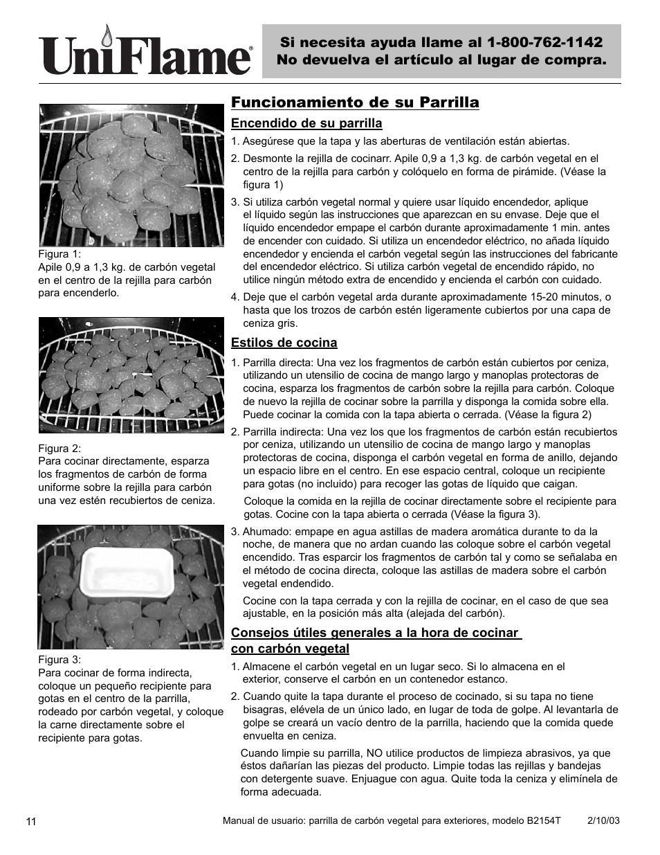 Funcionamiento de su parrilla | Blue Rhino B2154T User Manual | Page 12 / 24