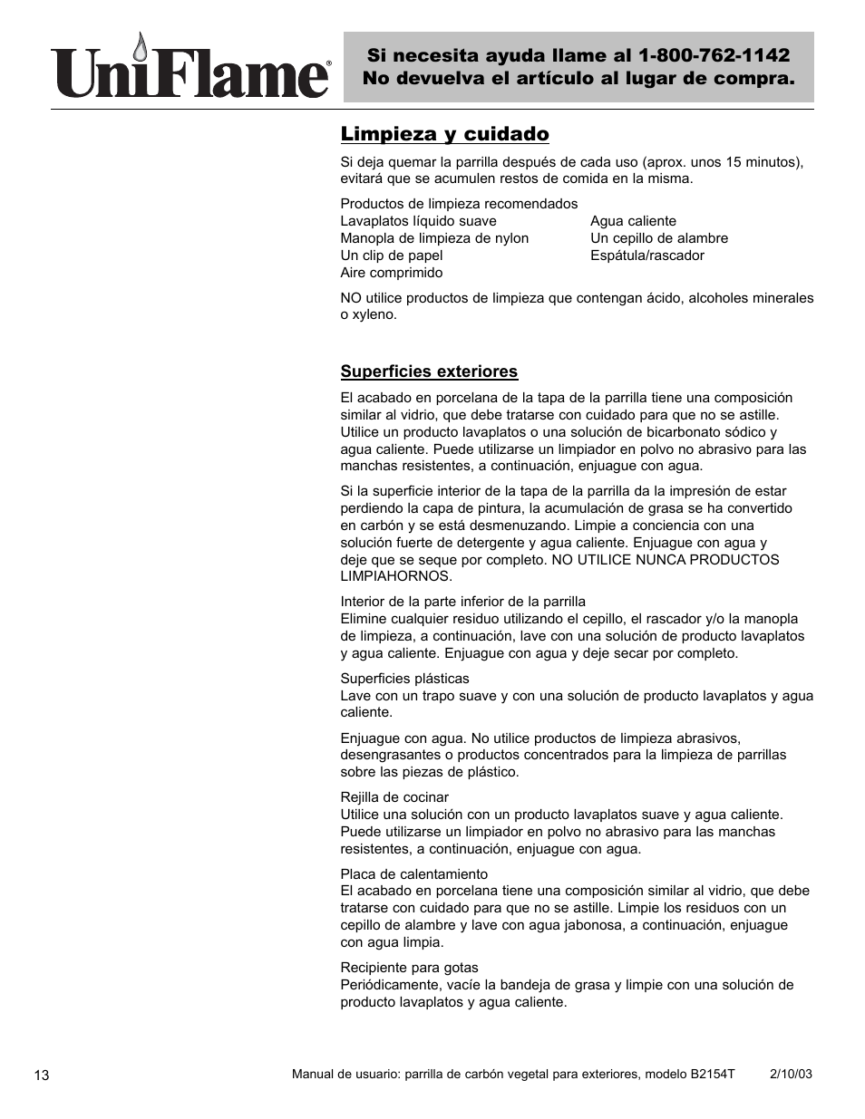 Limpieza y cuidado | Blue Rhino B2154T User Manual | Page 14 / 24