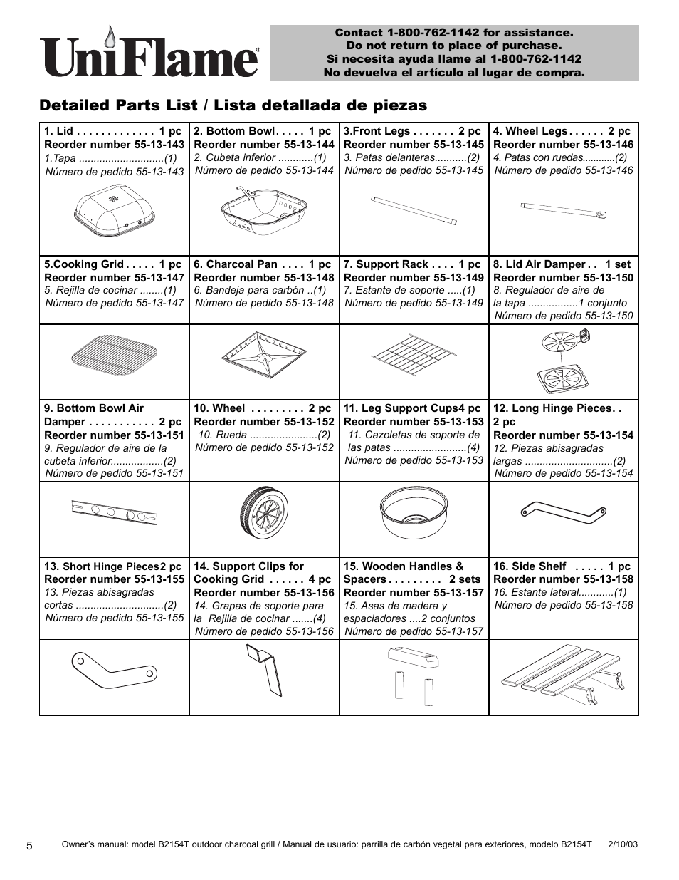 Detailed parts list / lista detallada de piezas | Blue Rhino B2154T User Manual | Page 6 / 24