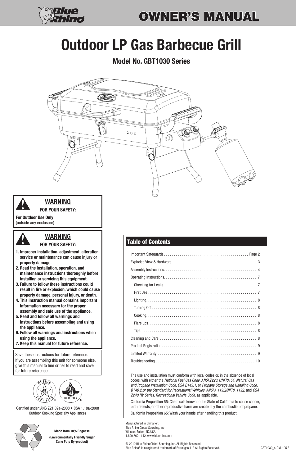 Blue Rhino GBT1030 User Manual | 12 pages