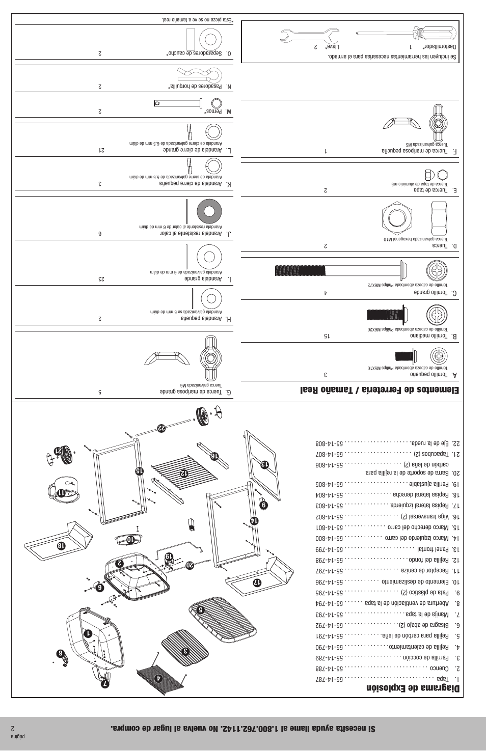 Diagrama de explosión, Elementos de ferretería / tamaño real | Blue Rhino NPC1827BLN User Manual | Page 10 / 12