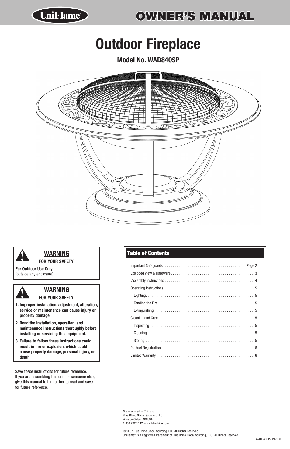 Blue Rhino WAD840SP User Manual | 8 pages