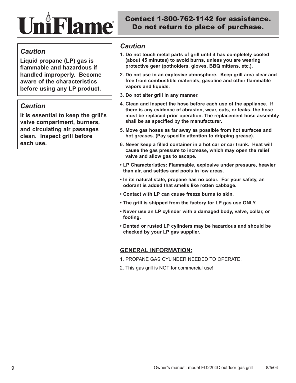 Caution | Blue Rhino FG2204C User Manual | Page 10 / 40