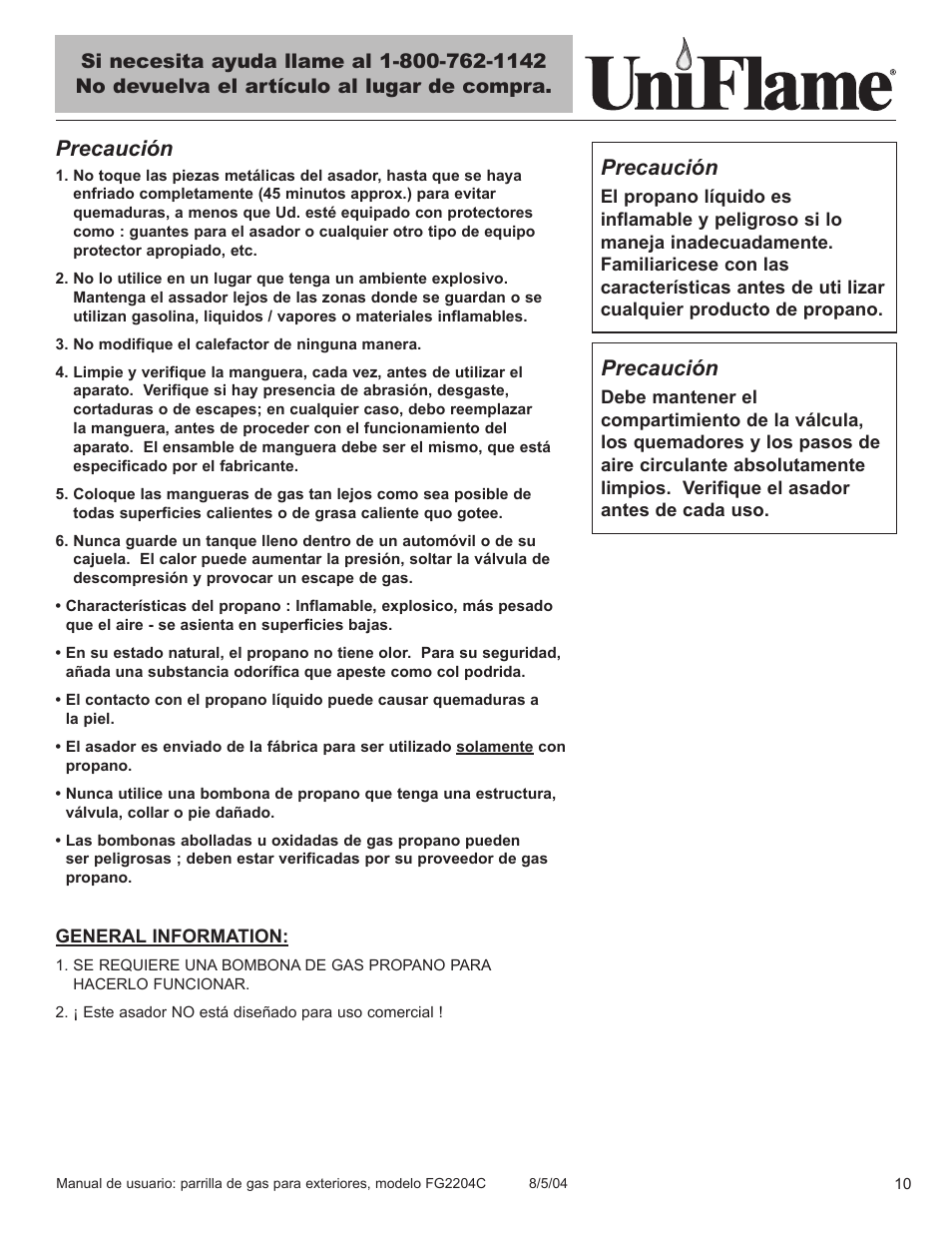 Precaución | Blue Rhino FG2204C User Manual | Page 11 / 40
