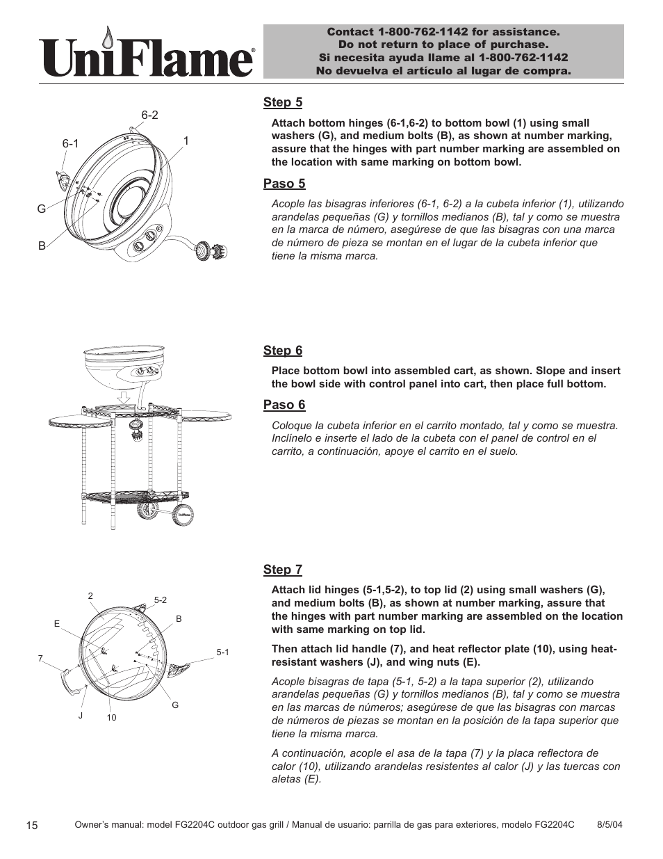 Step 6, Paso 6, Step 7 | Step 5, Paso 5 | Blue Rhino FG2204C User Manual | Page 16 / 40