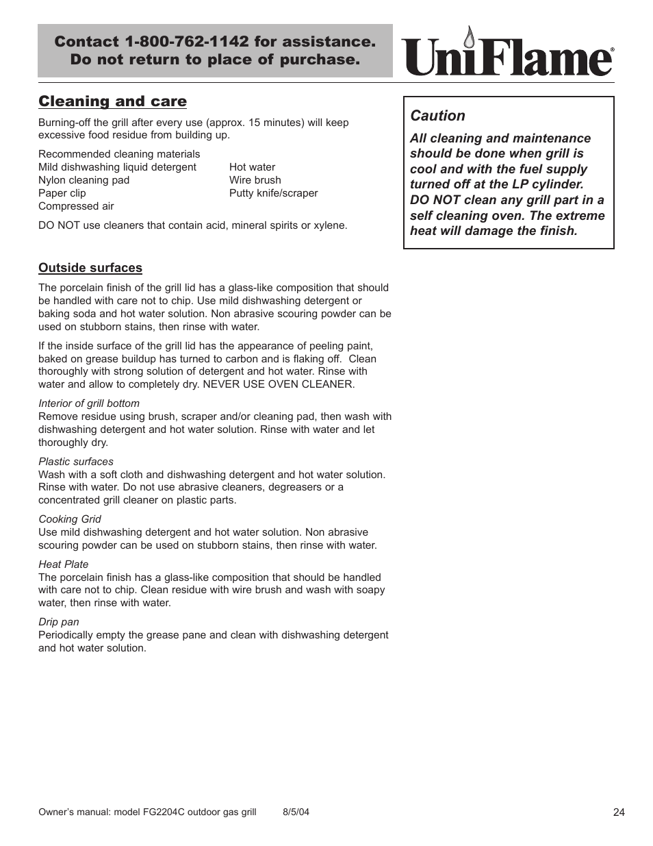 Caution | Blue Rhino FG2204C User Manual | Page 25 / 40