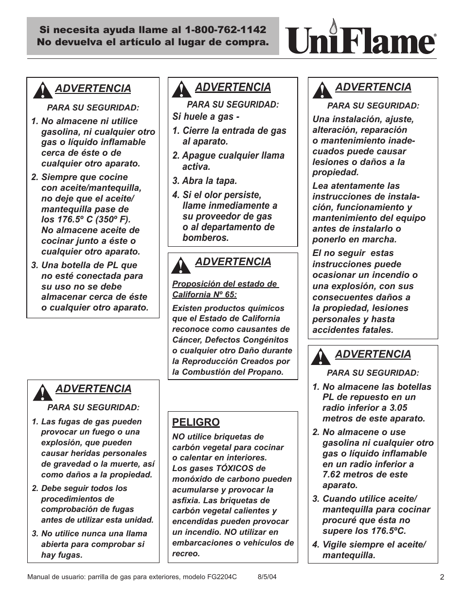 Advertencia | Blue Rhino FG2204C User Manual | Page 3 / 40