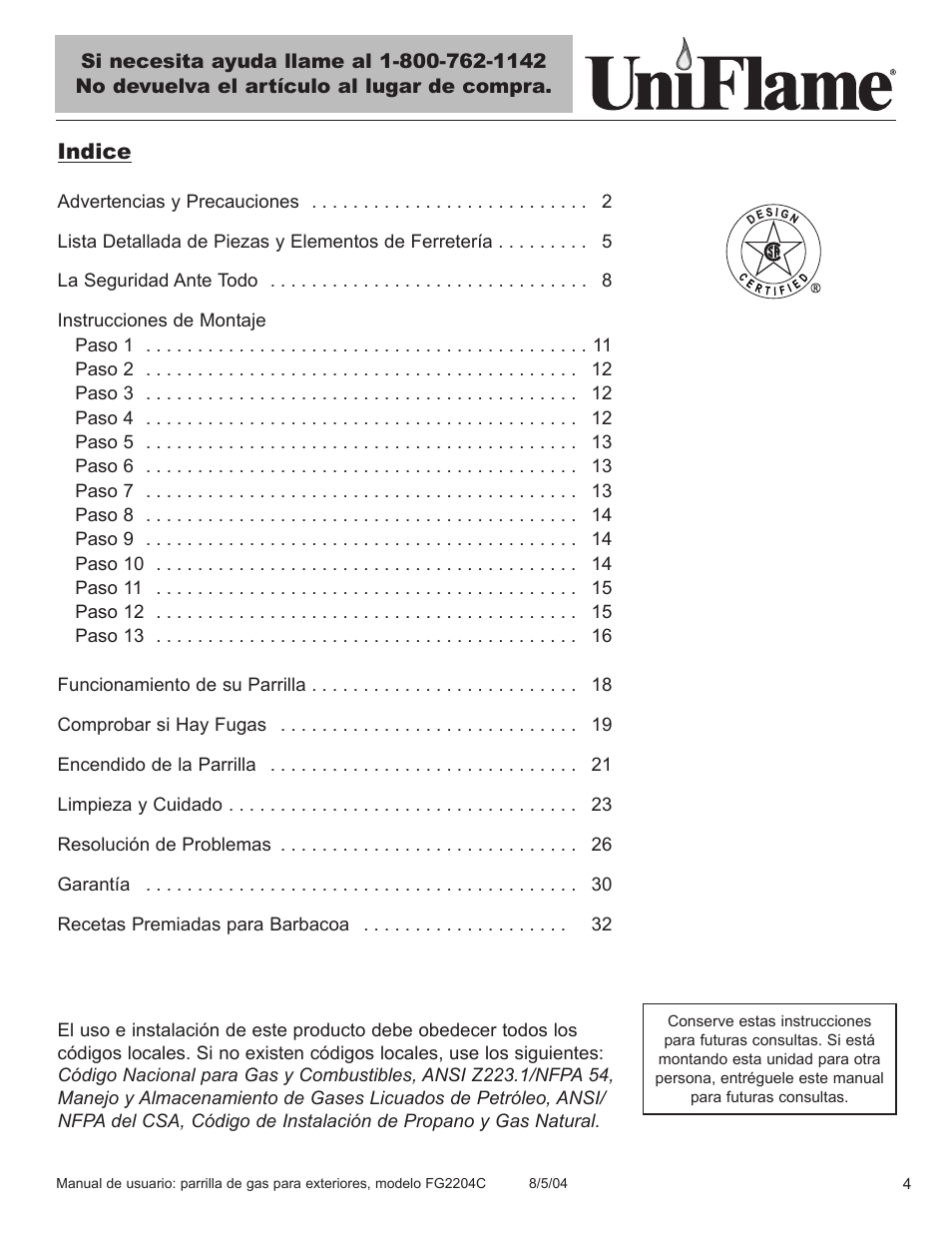 Indice | Blue Rhino FG2204C User Manual | Page 5 / 40