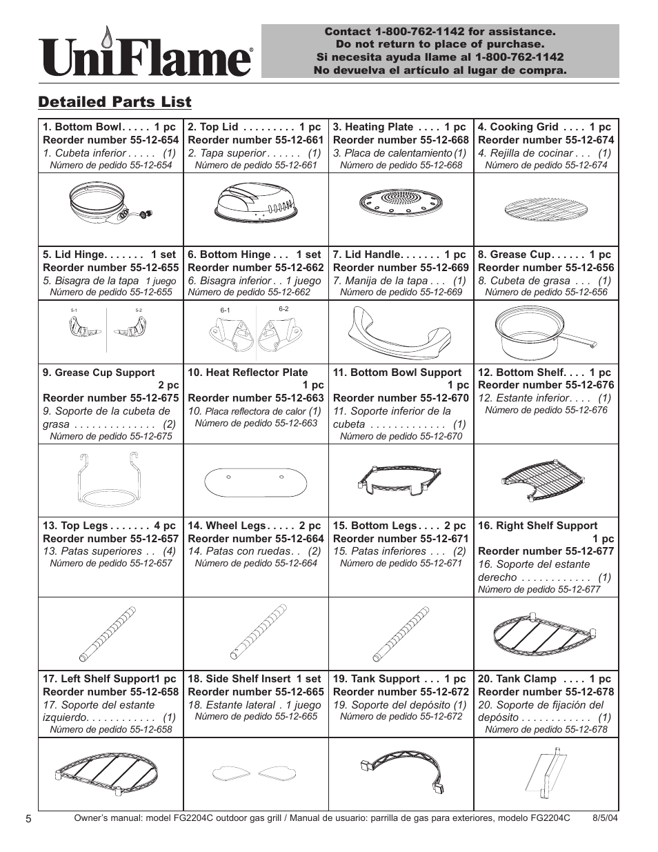 Detailed parts list | Blue Rhino FG2204C User Manual | Page 6 / 40