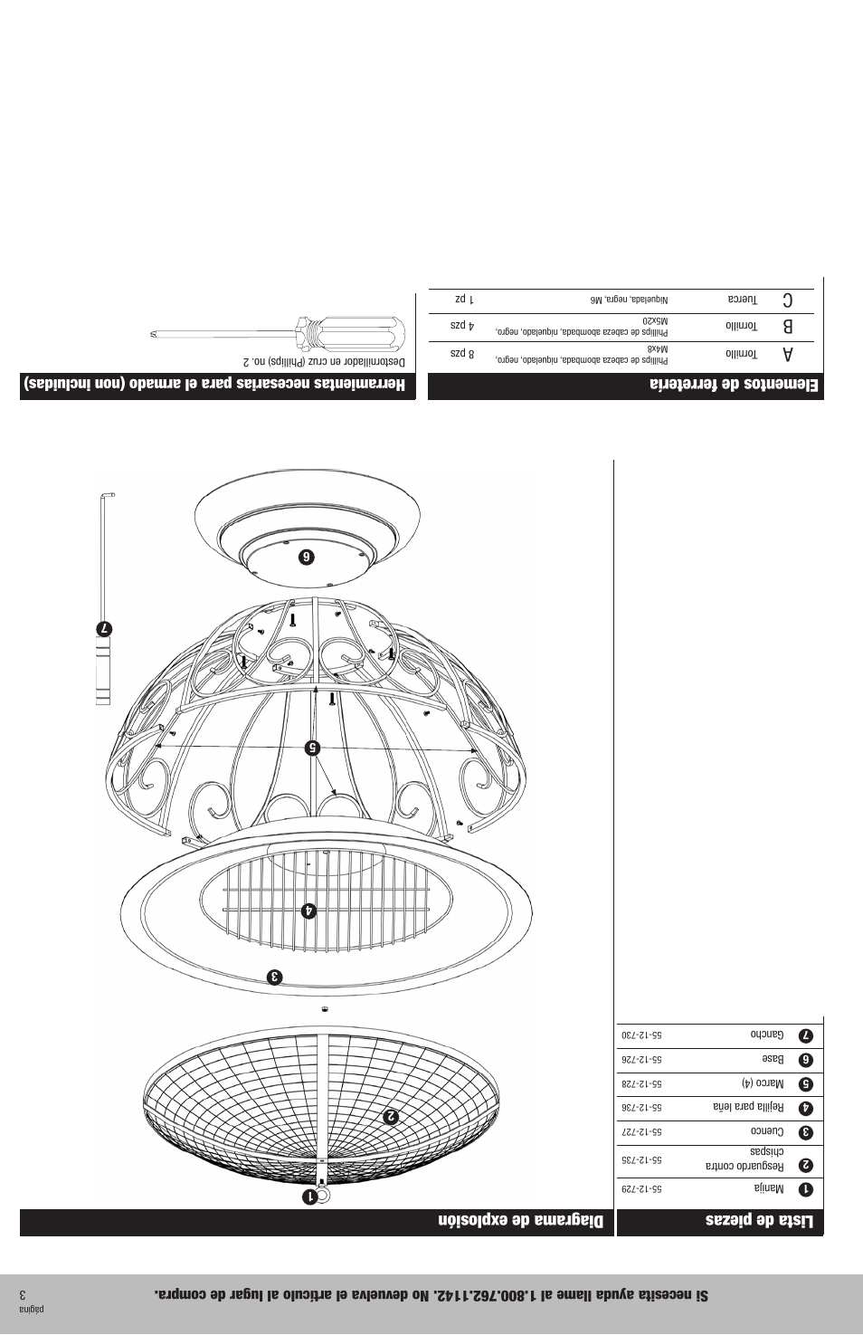 Lista de piezas, Diagrama de explosión, Elementos de ferretería | Blue Rhino WAD808WD User Manual | Page 10 / 12