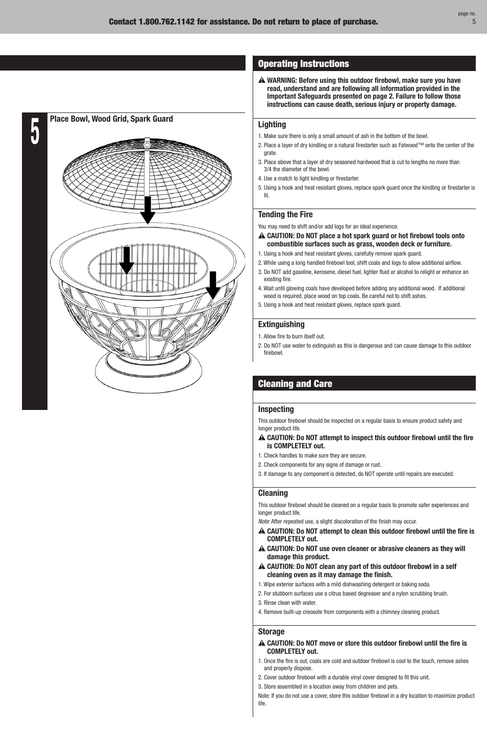 Assembly instructions, Cleaning and care, Operating instructions | Blue Rhino WAD808WD User Manual | Page 5 / 12