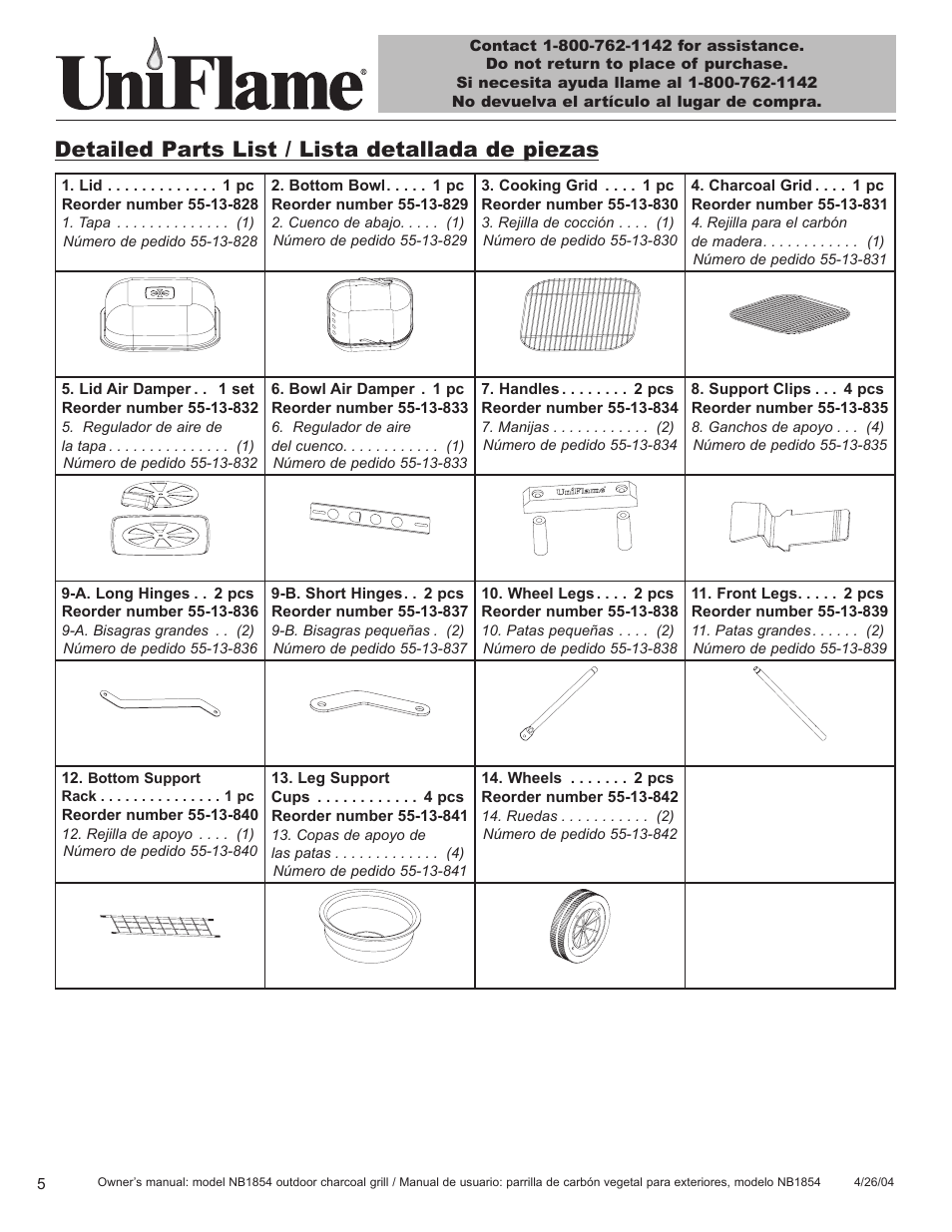 Detailed parts list / lista detallada de piezas | Blue Rhino NB1854 User Manual | Page 6 / 24