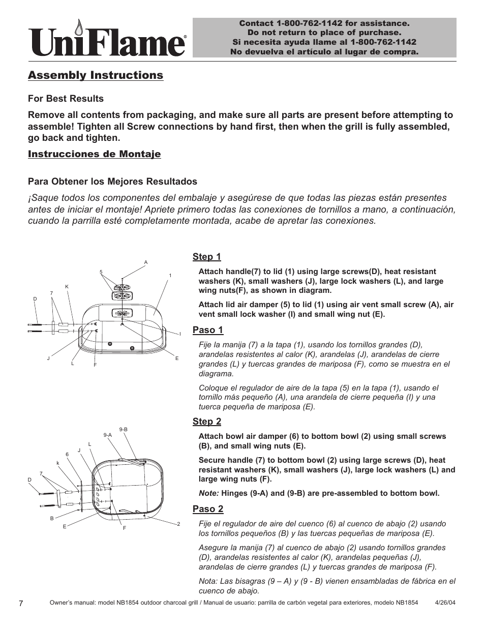 Assembly instructions, Step 1, Paso 1 | Paso 2 | Blue Rhino NB1854 User Manual | Page 8 / 24