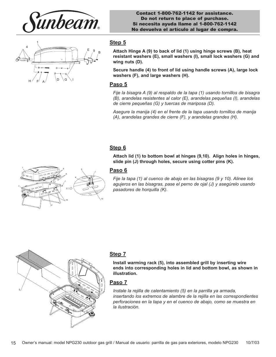 Step 6, Paso 6, Step 7 | Paso 7, Step 5, Paso 5 | Blue Rhino NPG230 User Manual | Page 16 / 36