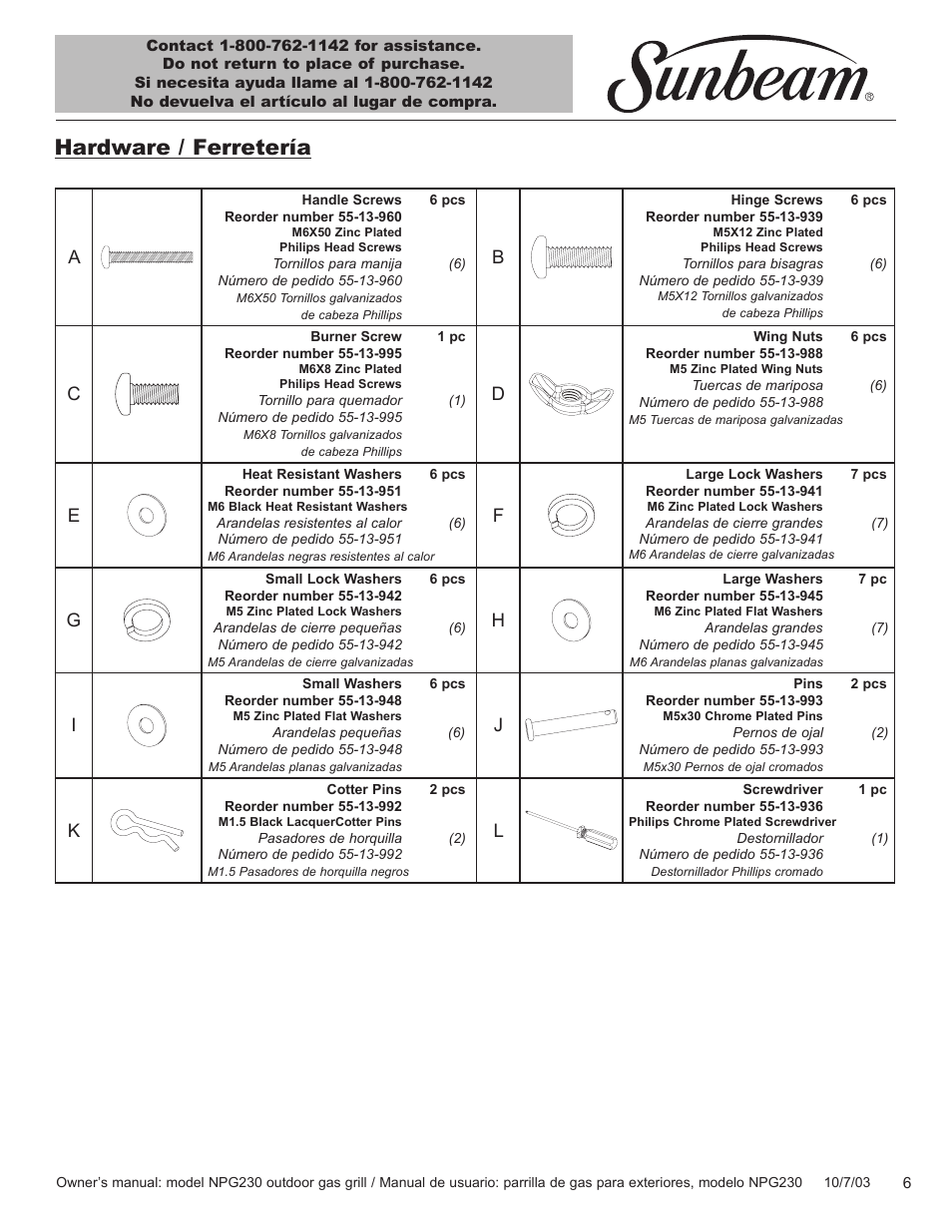 Hardware / ferretería | Blue Rhino NPG230 User Manual | Page 7 / 36