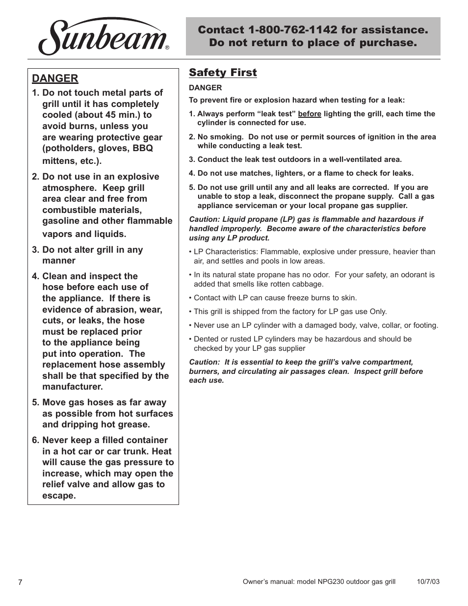 Safety first, Danger | Blue Rhino NPG230 User Manual | Page 8 / 36