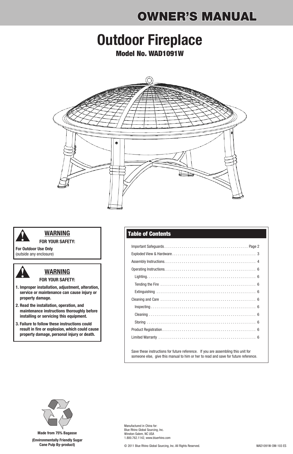 Blue Rhino WAD1091W User Manual | 12 pages