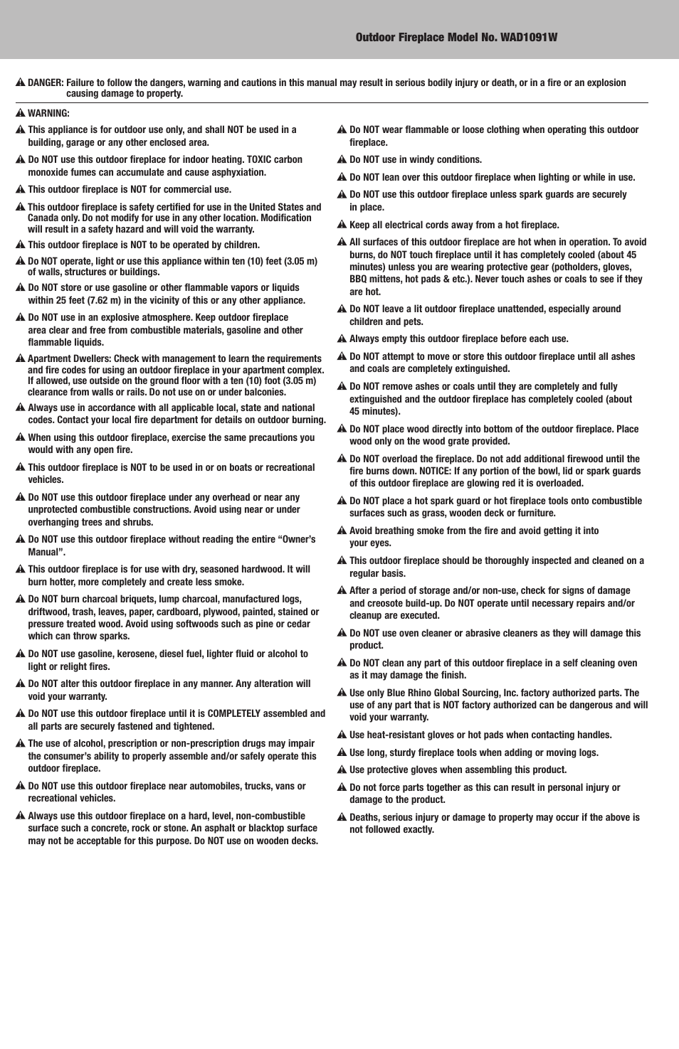 Blue Rhino WAD1091W User Manual | Page 2 / 12