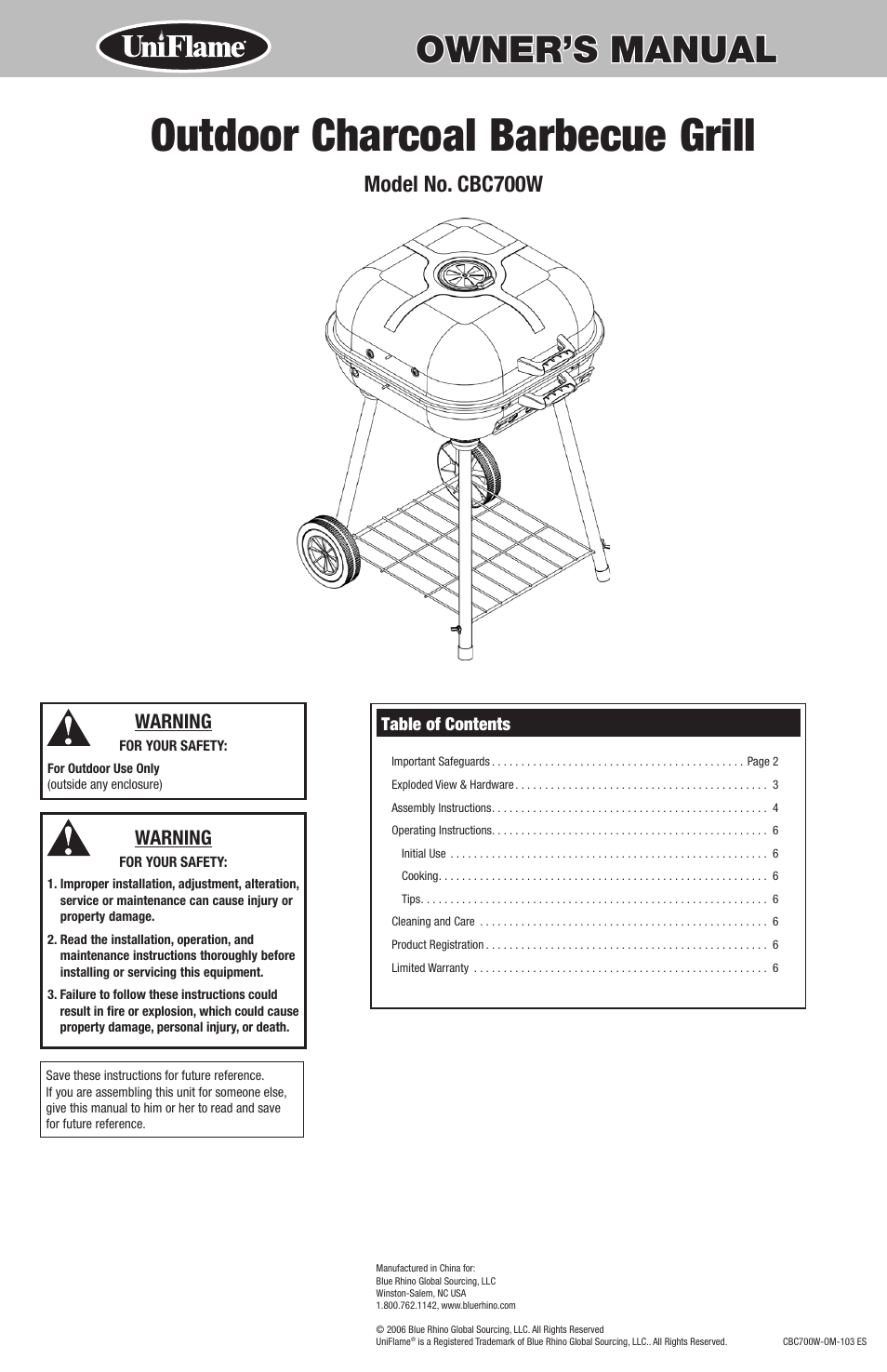 Blue Rhino CBC700W User Manual | 16 pages