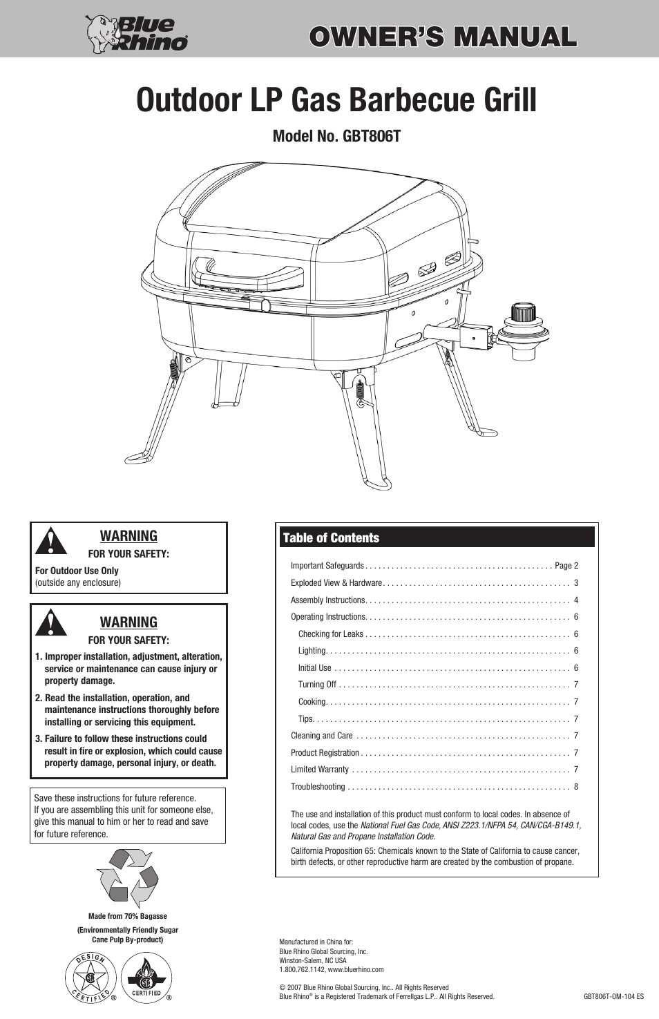 Blue Rhino gbt806t User Manual | 16 pages