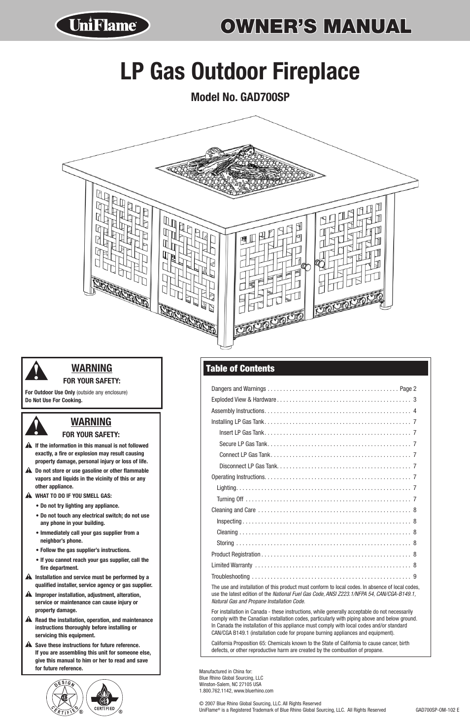 Blue Rhino GAD700SP User Manual | 12 pages