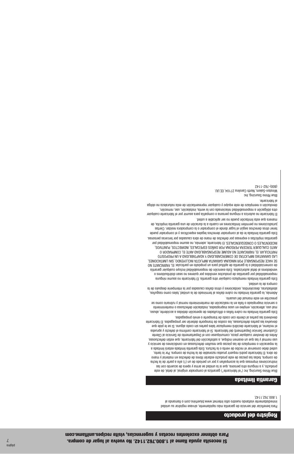Registro del producto, Garantía limitada | Blue Rhino CBC900W User Manual | Page 10 / 16