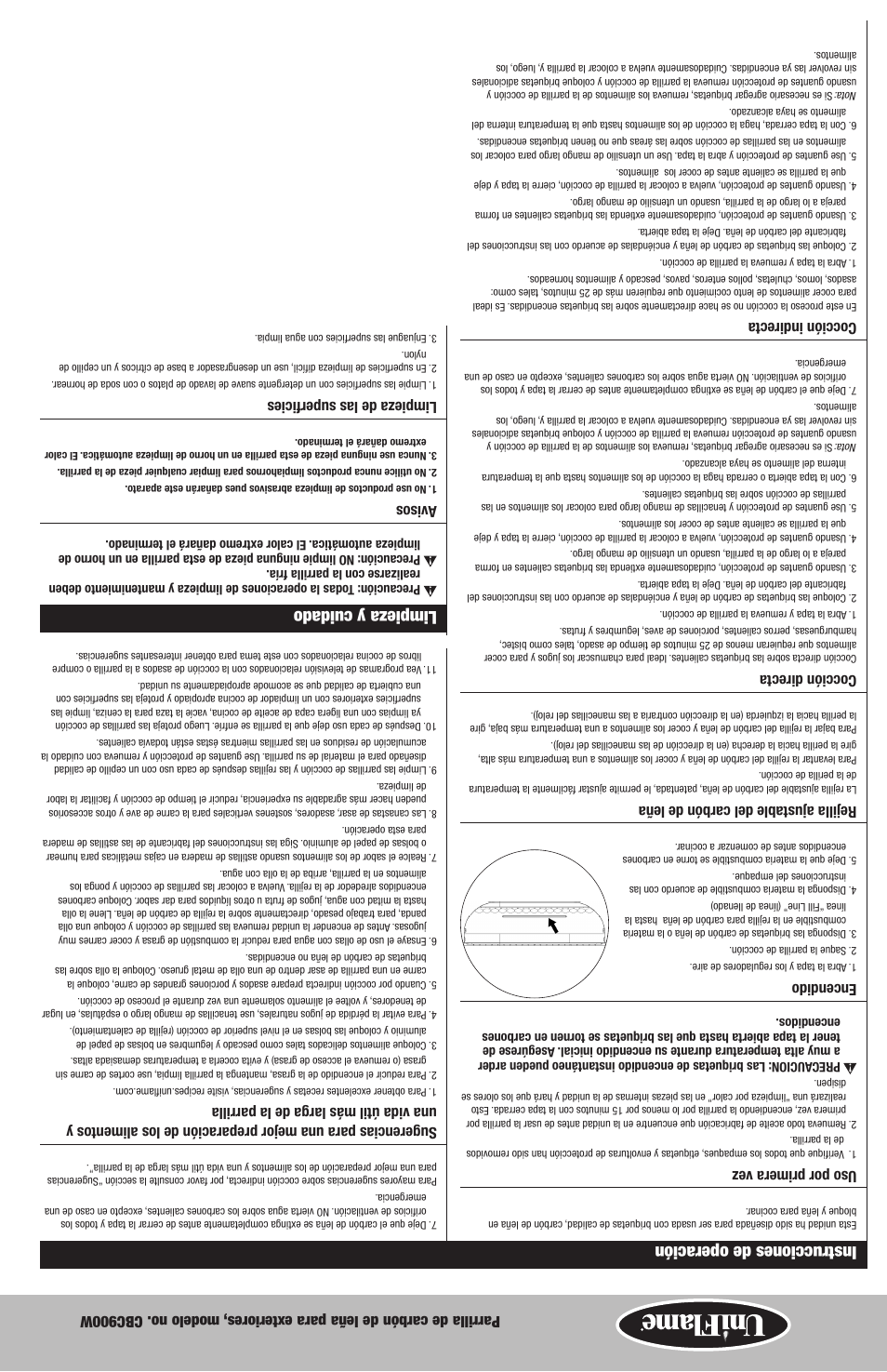 Limpieza y cuidado, Instrucciones de operación | Blue Rhino CBC900W User Manual | Page 11 / 16