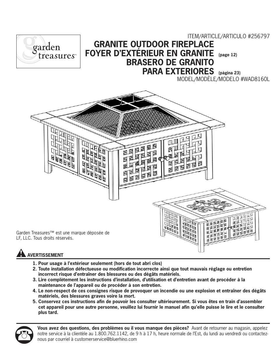 Brasero de granito para exteriores | Blue Rhino WAD8160L User Manual | Page 12 / 36