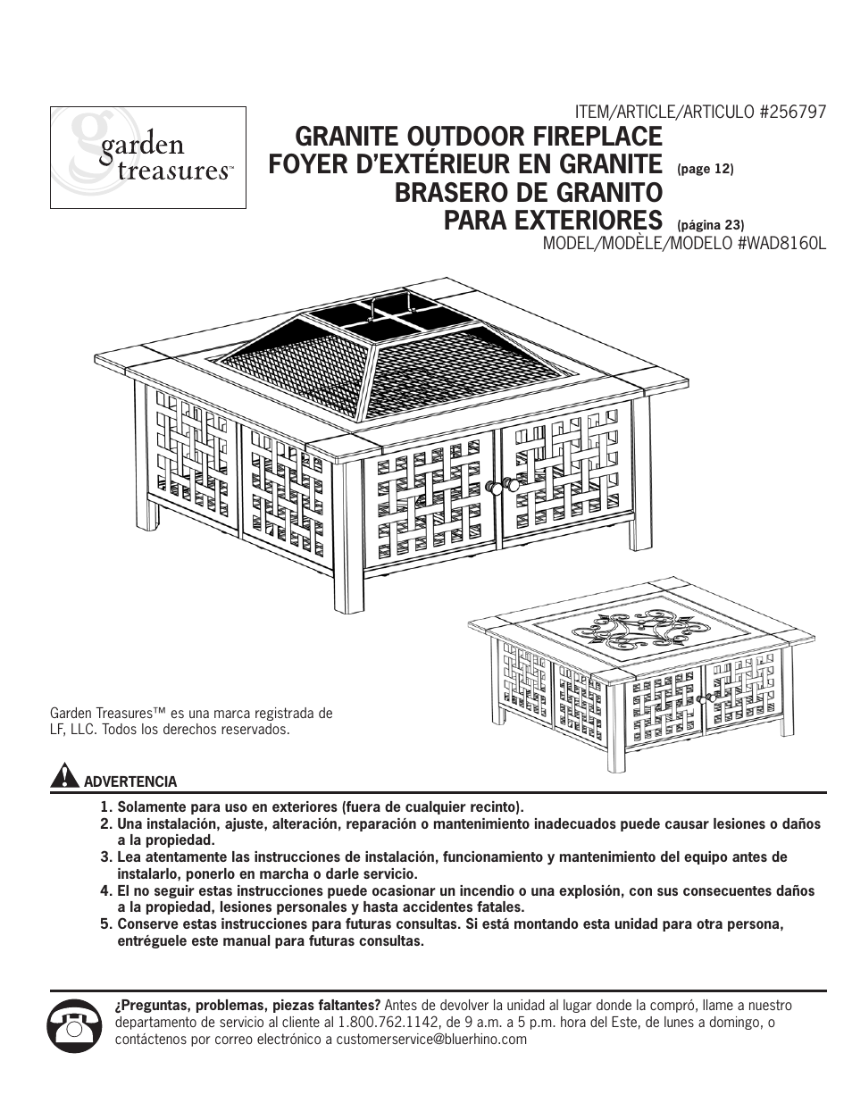 Brasero de granito para exteriores | Blue Rhino WAD8160L User Manual | Page 23 / 36