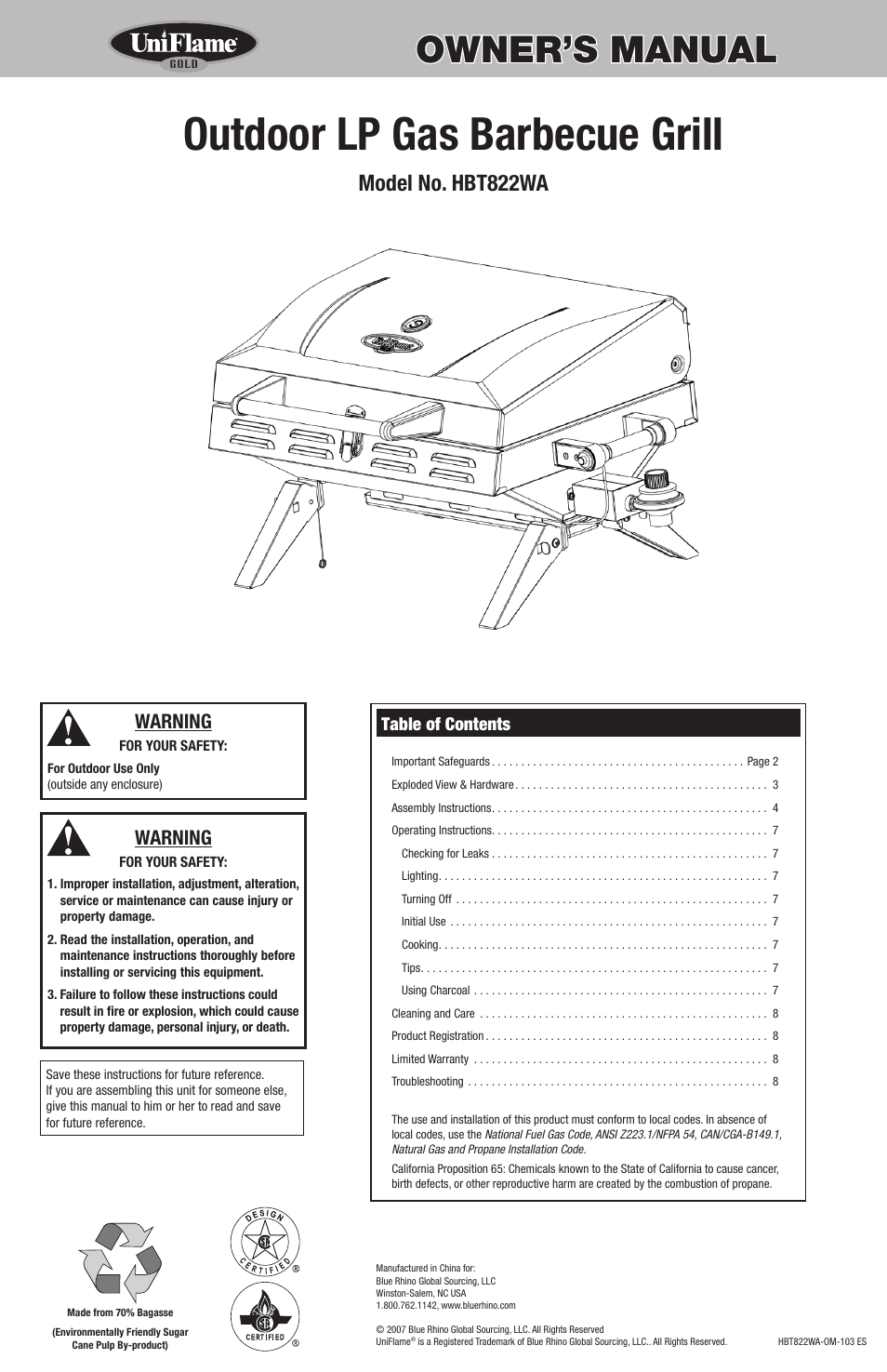 Blue Rhino HBT822WA User Manual | 20 pages