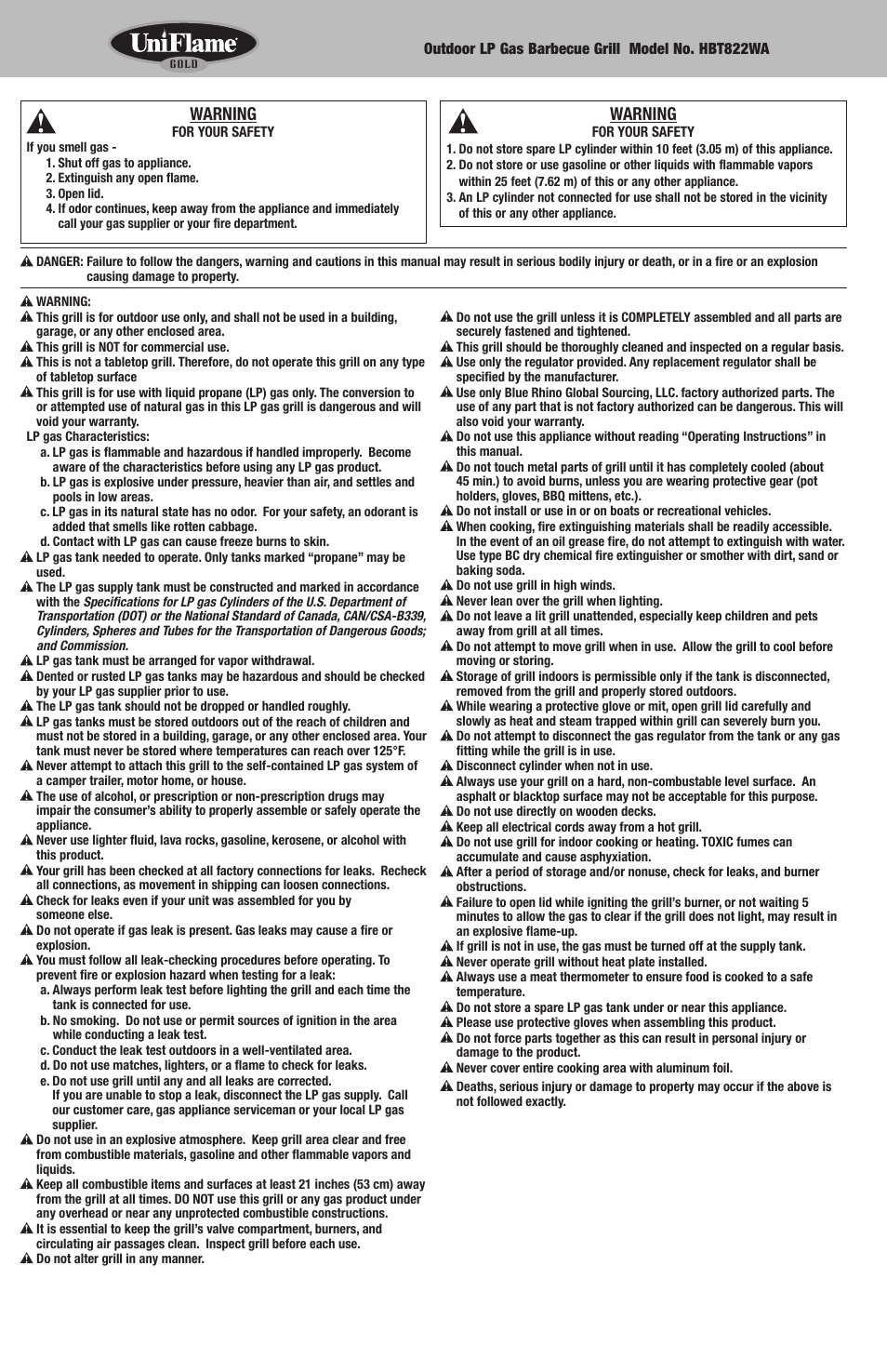 Warning | Blue Rhino HBT822WA User Manual | Page 2 / 20