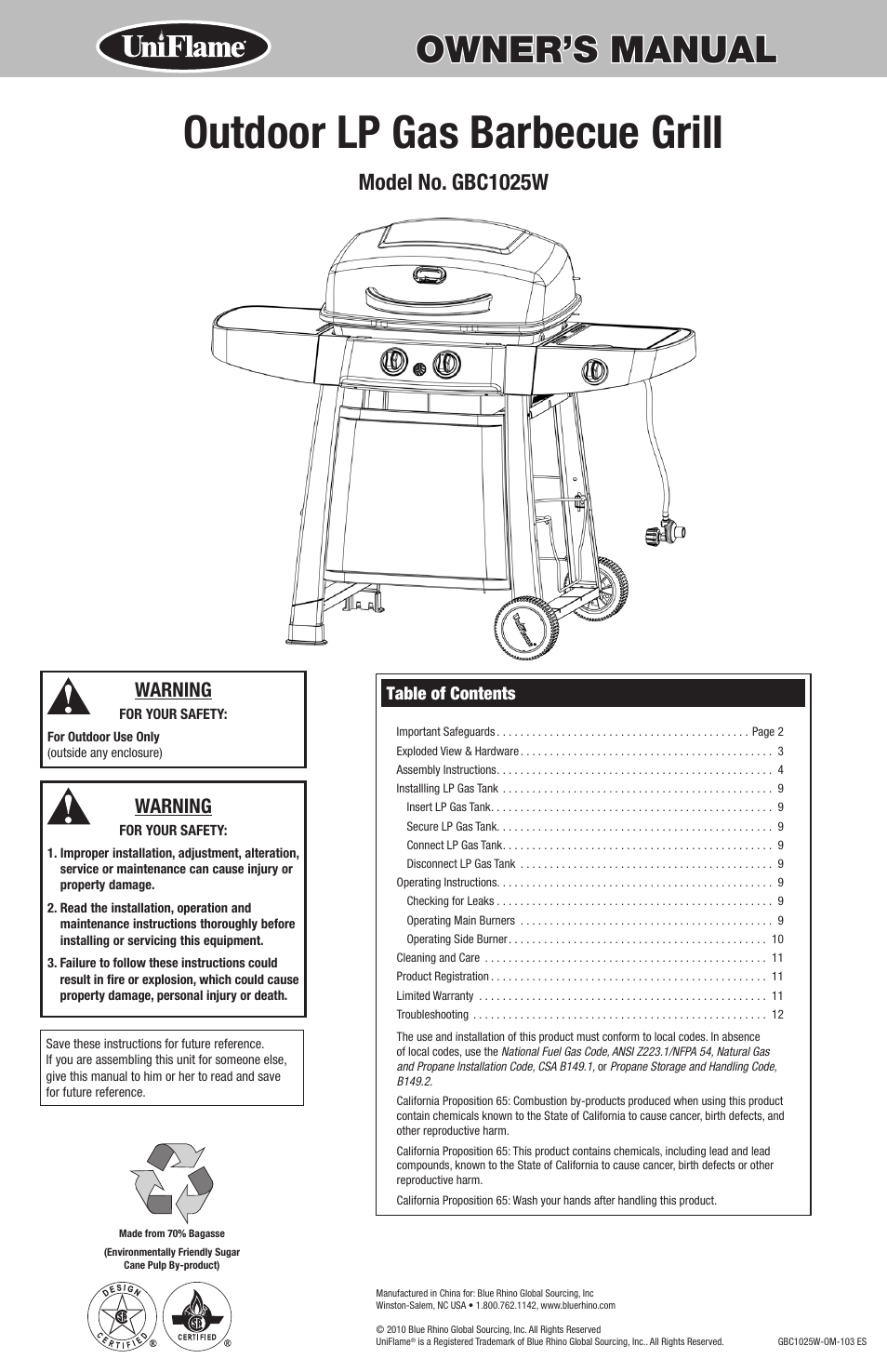 Blue Rhino GBC1025W User Manual | 28 pages