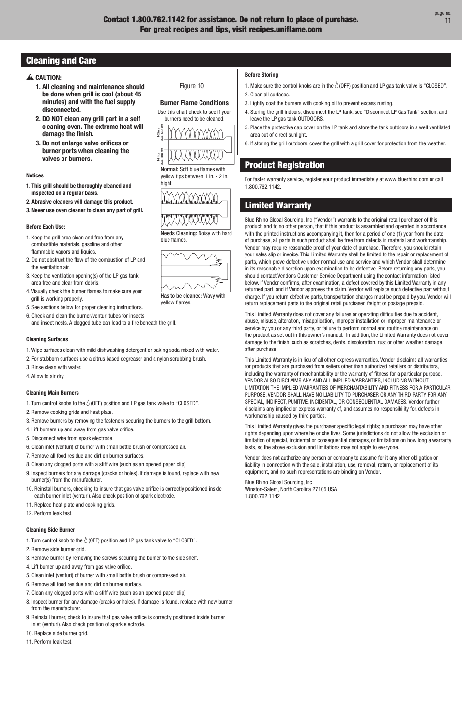 Cleaning and care, Product registration, Limited warranty | Blue Rhino GBC1025W User Manual | Page 11 / 28