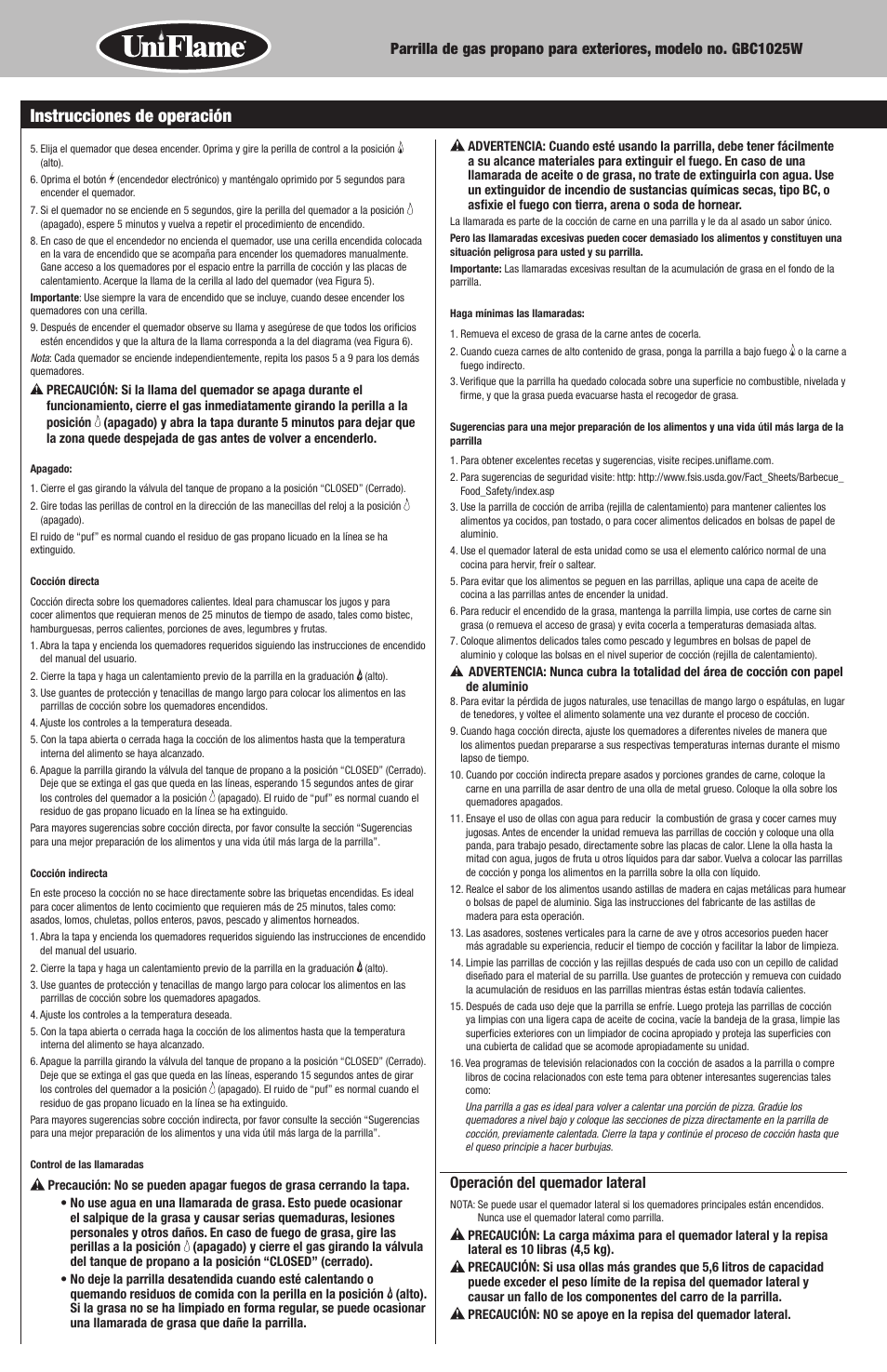 Instrucciones de operación | Blue Rhino GBC1025W User Manual | Page 24 / 28