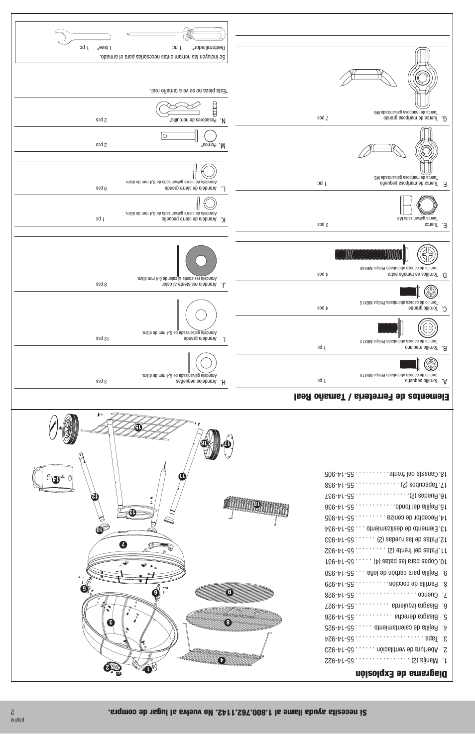 Diagrama de explosión, Elementos de ferretería / tamaño real | Blue Rhino NPC2604 User Manual | Page 10 / 12