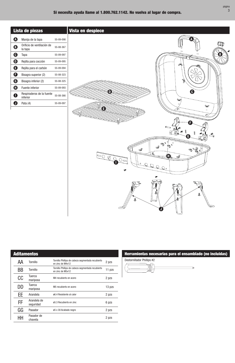 Lista de piezas, Vista en despiece aditamentos | Blue Rhino CBT916L User Manual | Page 9 / 16