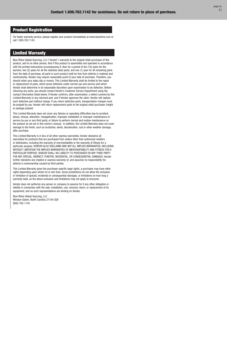 Product registration, Limited warranty | Blue Rhino GBC772W-C User Manual | Page 11 / 24