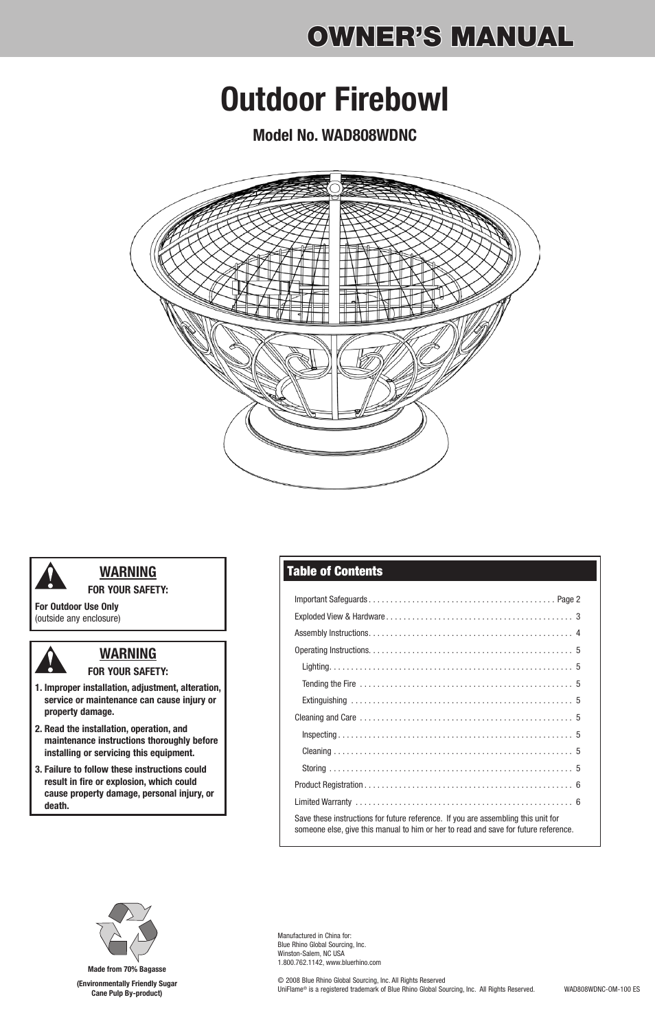 Blue Rhino WAD808WDNC User Manual | 12 pages