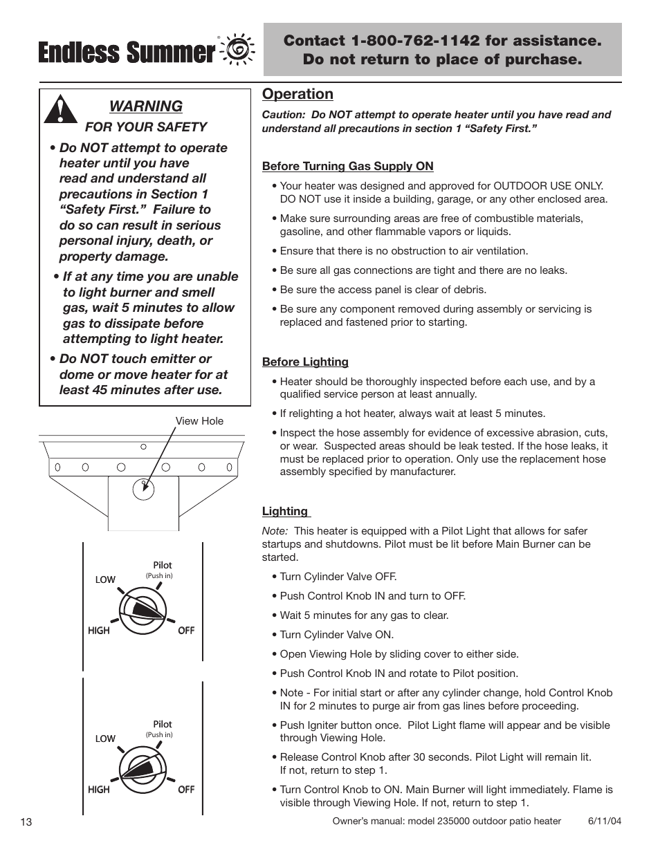 Operation, Warning | Blue Rhino 235000 User Manual | Page 14 / 42
