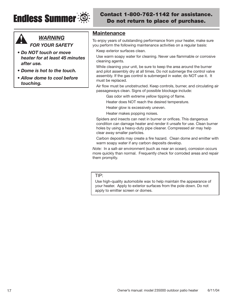 Maintenance, Warning | Blue Rhino 235000 User Manual | Page 18 / 42