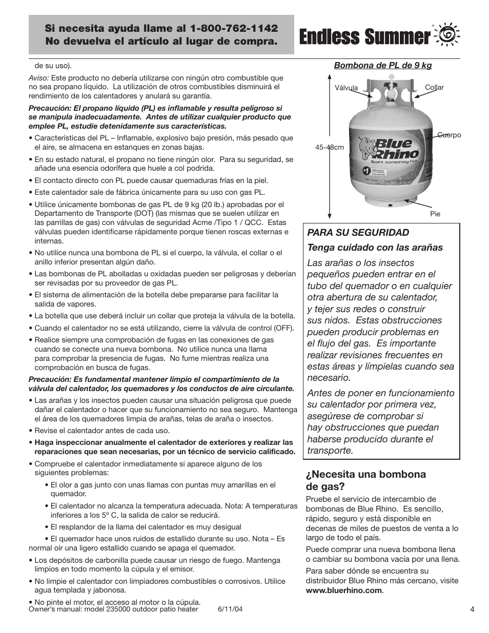 Necesita una bombona de gas | Blue Rhino 235000 User Manual | Page 25 / 42