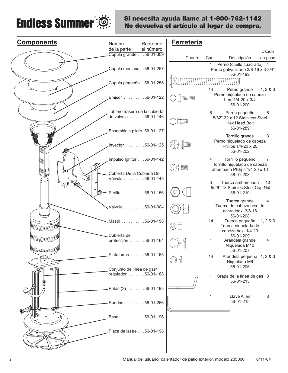 Components, Ferretería | Blue Rhino 235000 User Manual | Page 26 / 42