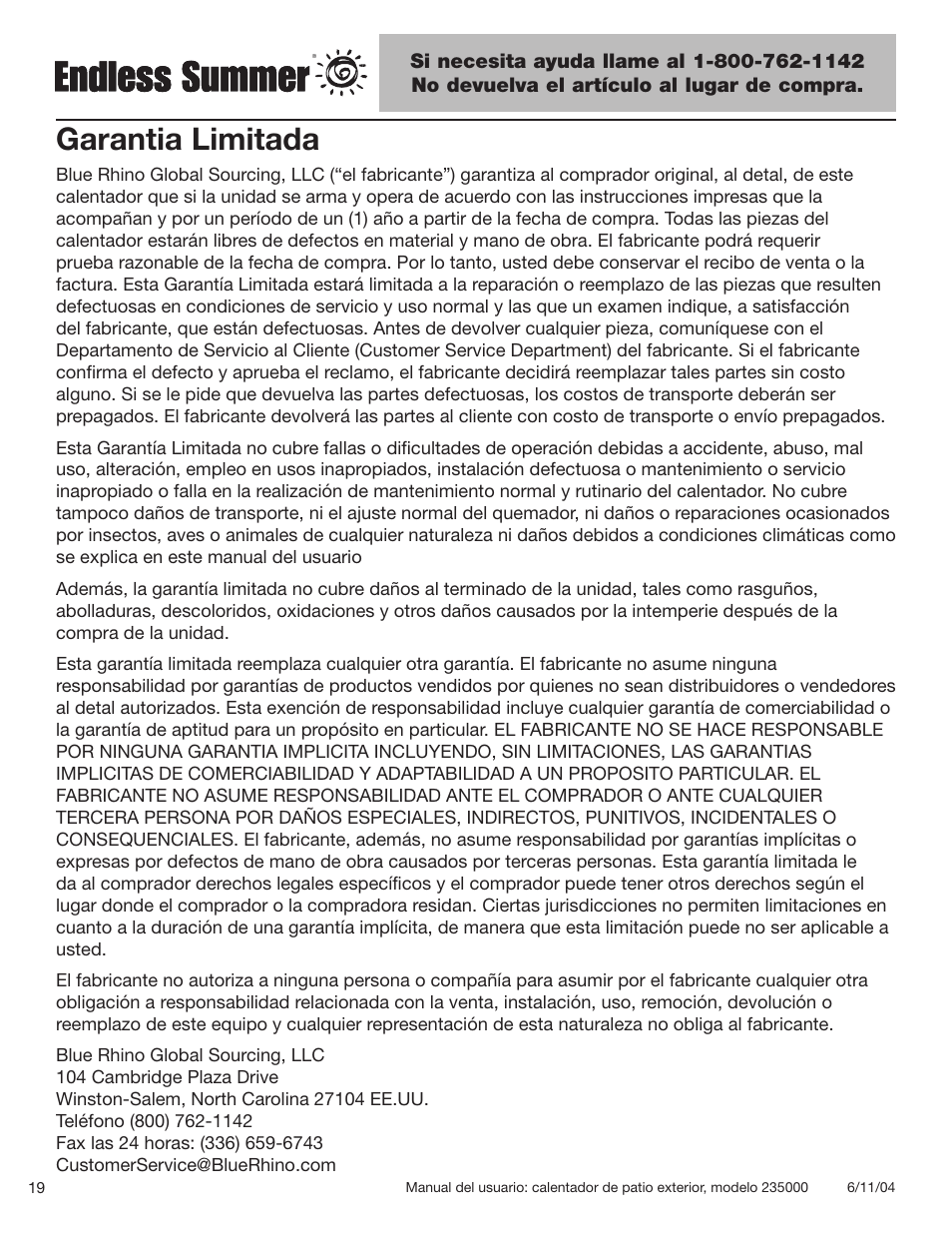 Garantia limitada | Blue Rhino 235000 User Manual | Page 40 / 42