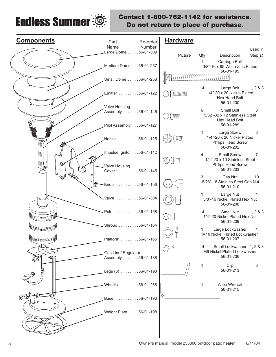 Components, Hardware | Blue Rhino 235000 User Manual | Page 6 / 42