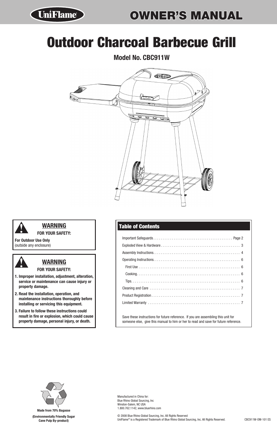 Blue Rhino CBC911W User Manual | 16 pages