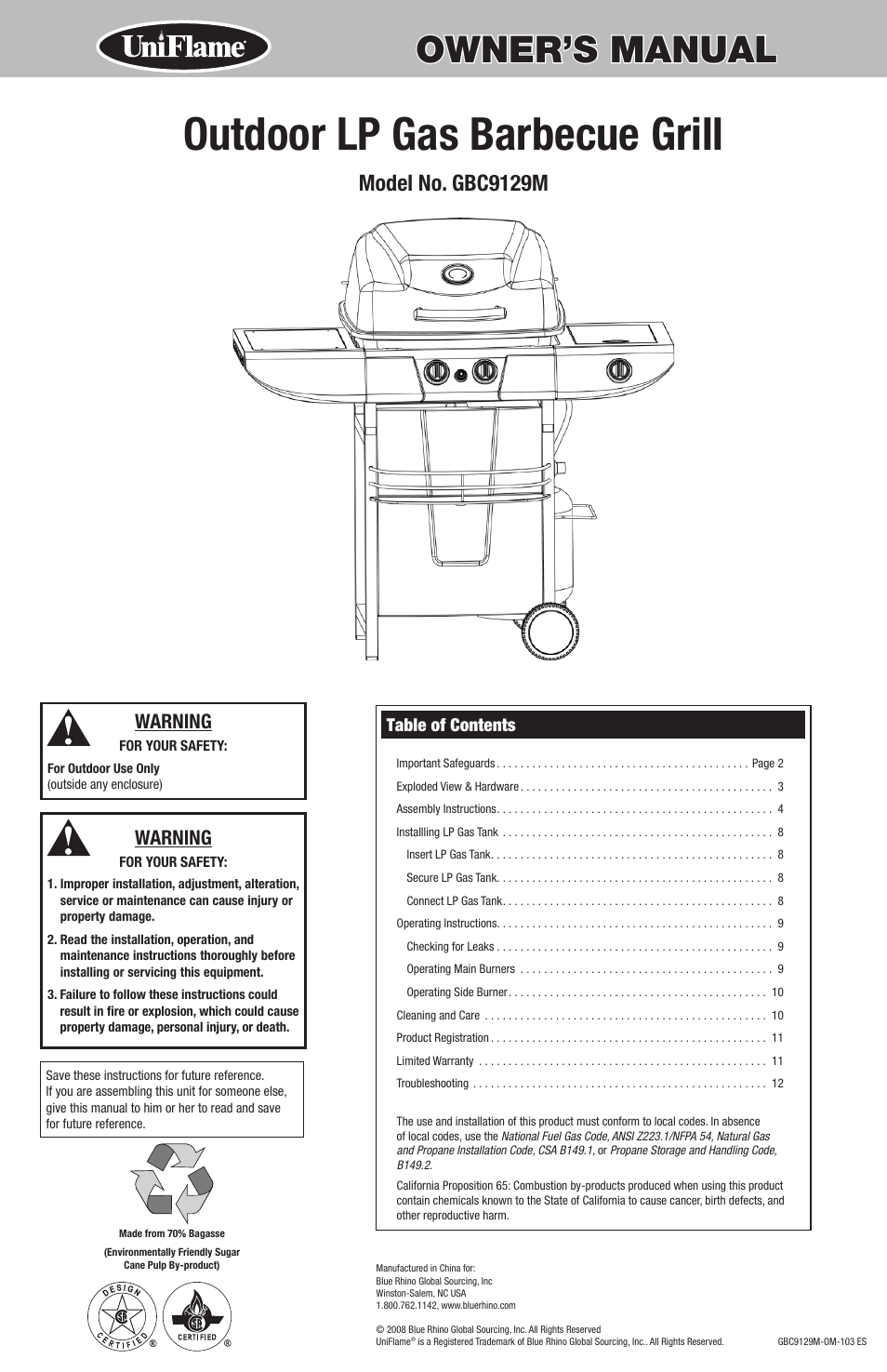 Blue Rhino GBC9129M User Manual | 24 pages