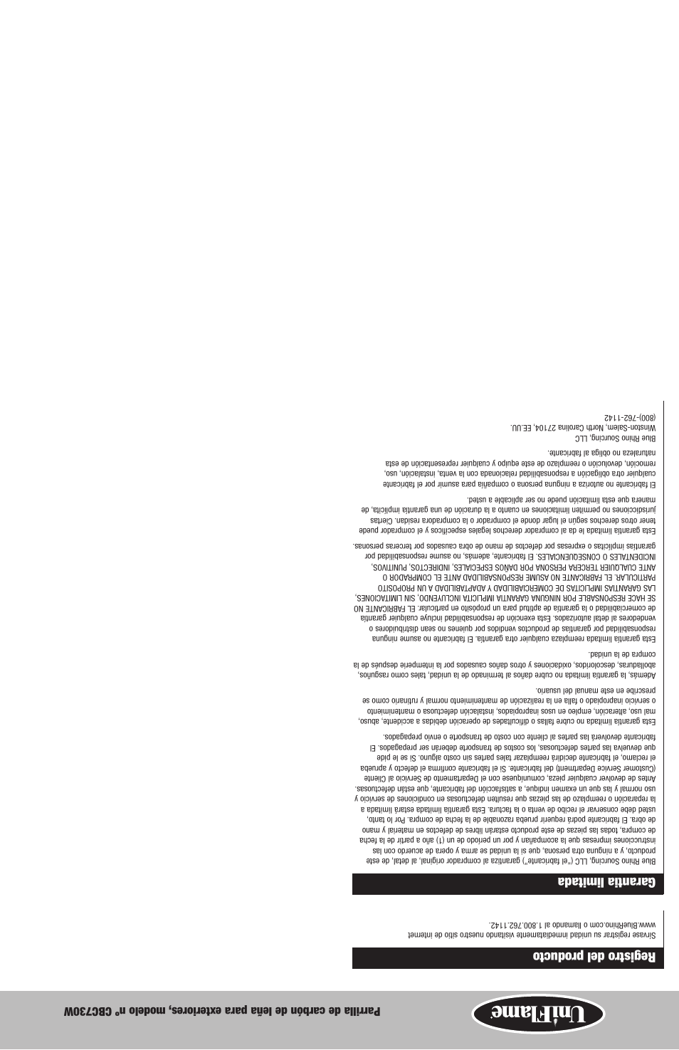 Registro del producto, Garantia limitada | Blue Rhino CBC730W User Manual | Page 9 / 16