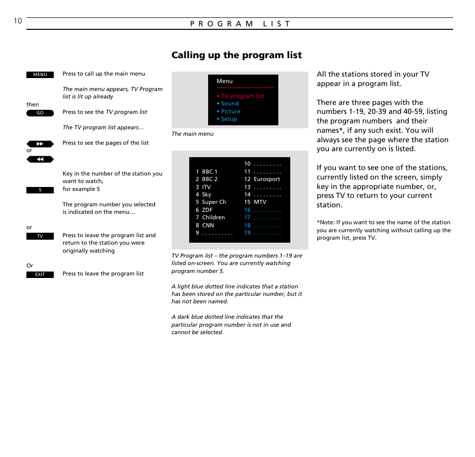 Program list, Calling up the program list | Bang & Olufsen BeoVision MX TV User Manual | Page 10 / 40