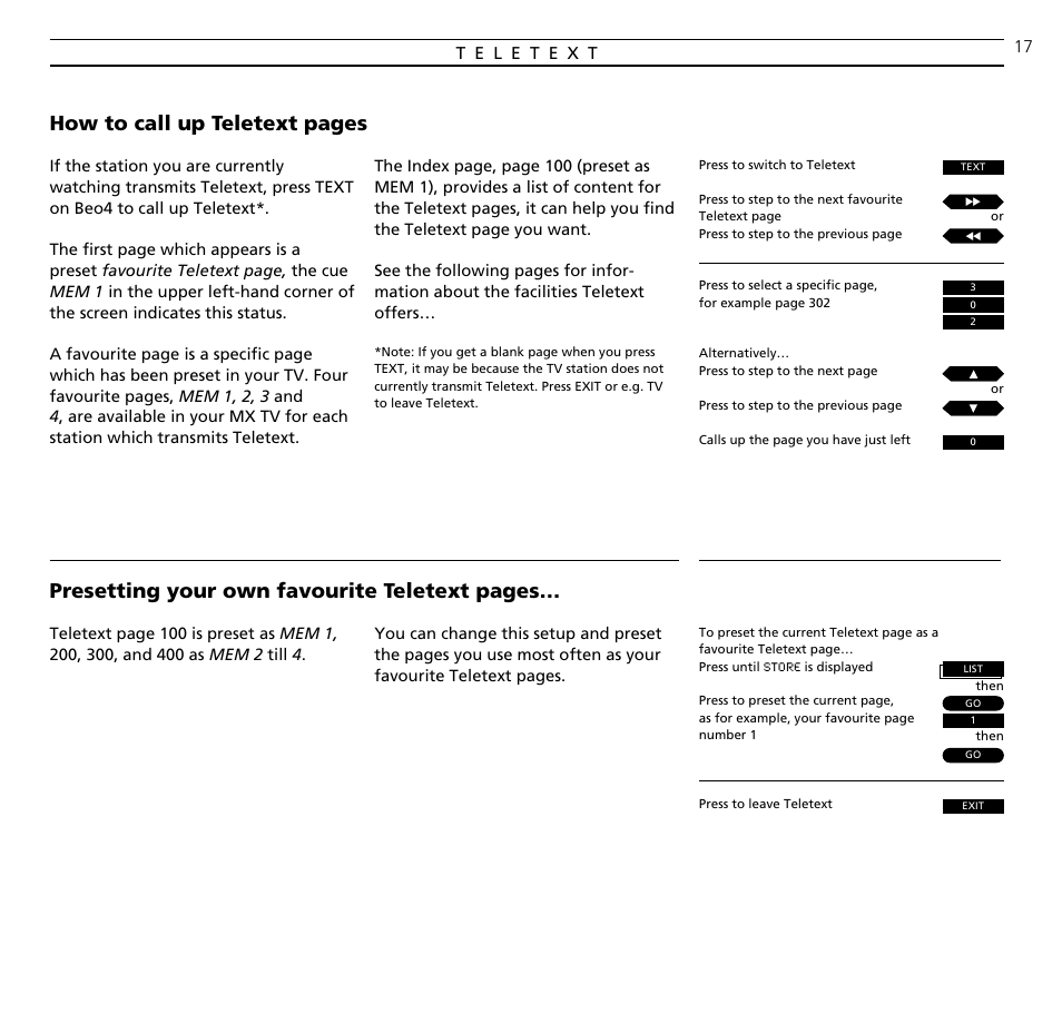 Teletext | Bang & Olufsen BeoVision MX TV User Manual | Page 17 / 40