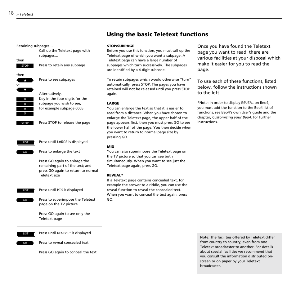 Using the basic teletext functions | Bang & Olufsen BeoVision MX TV User Manual | Page 18 / 40